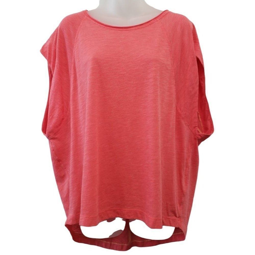 Free People Burnout Shirt Top‎ Women's XS Pink White Relaxed Wide-Armholes NEW